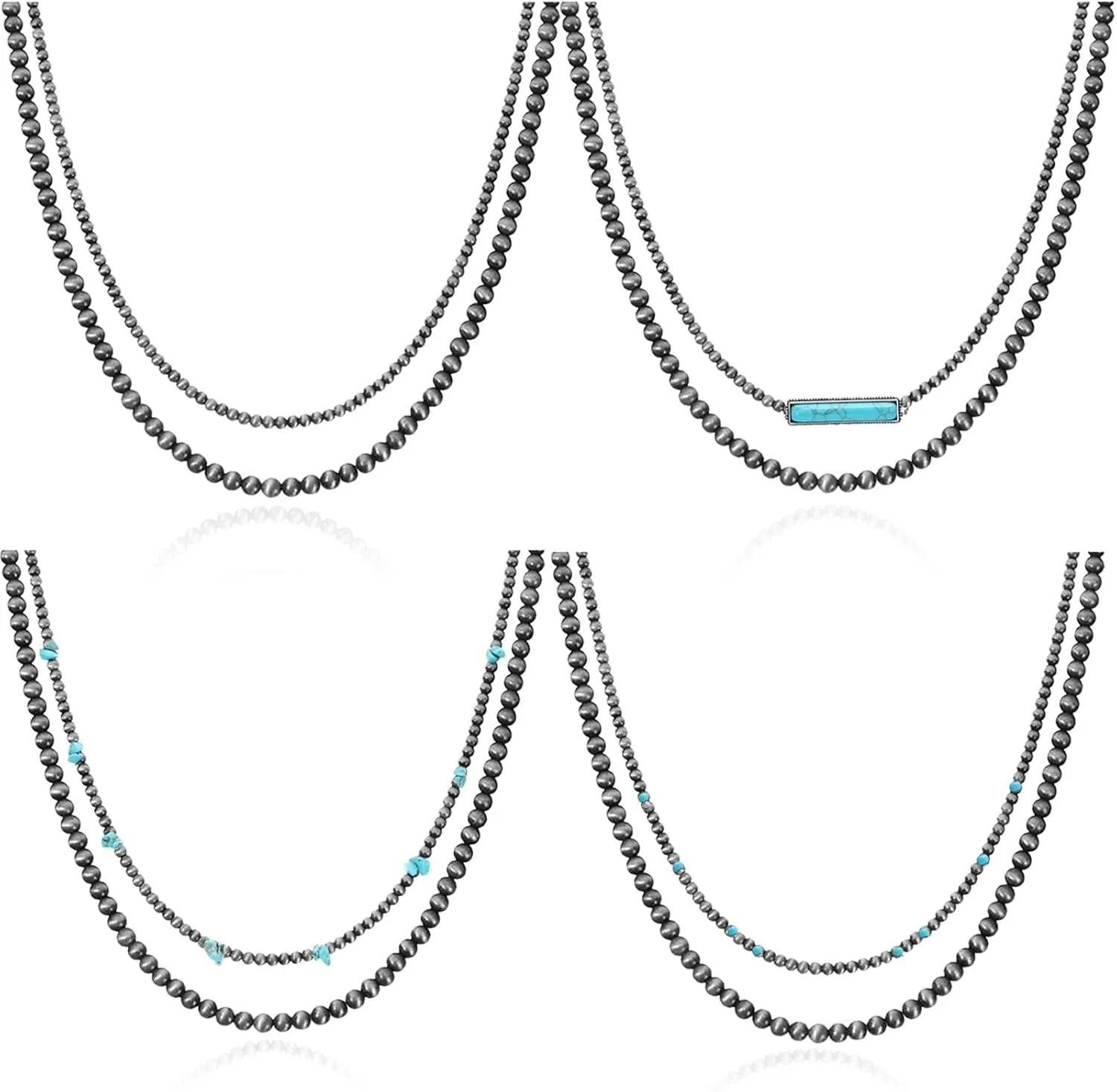 CASDAN 4 PCS Western Jewelry Navajo Pearl Layered Necklace for Women Cowgirl Country Vintage Beaded Necklace Bohemian Turquoise Choker Jewelry
