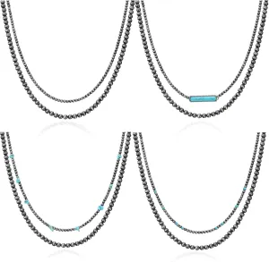 CASDAN 4 PCS Western Jewelry Navajo Pearl Layered Necklace for Women Cowgirl Country Vintage Beaded Necklace Bohemian Turquoise Choker Jewelry