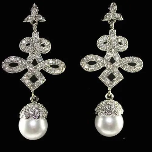 Celtic Knot Bridal Earrings with Pearl Drops