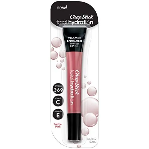 ChapStick Total Hydration Vitamin Enriched Subtle Pink Tinted Lip Oil Tube, Lip Care -0.24 Oz