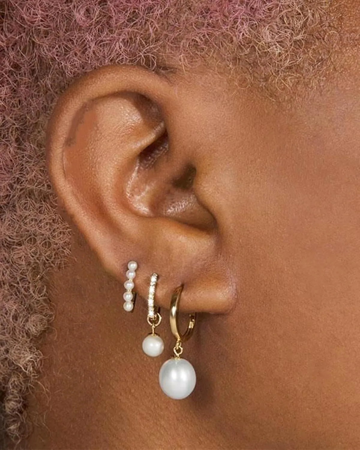 CHESKY 14k Gold Plated Pearl Hoop Earrings for Women - Trendy Chunky Drop Dangle Huggie Earrings - Hypoallergenic Statement Jewelry Gifts for Her