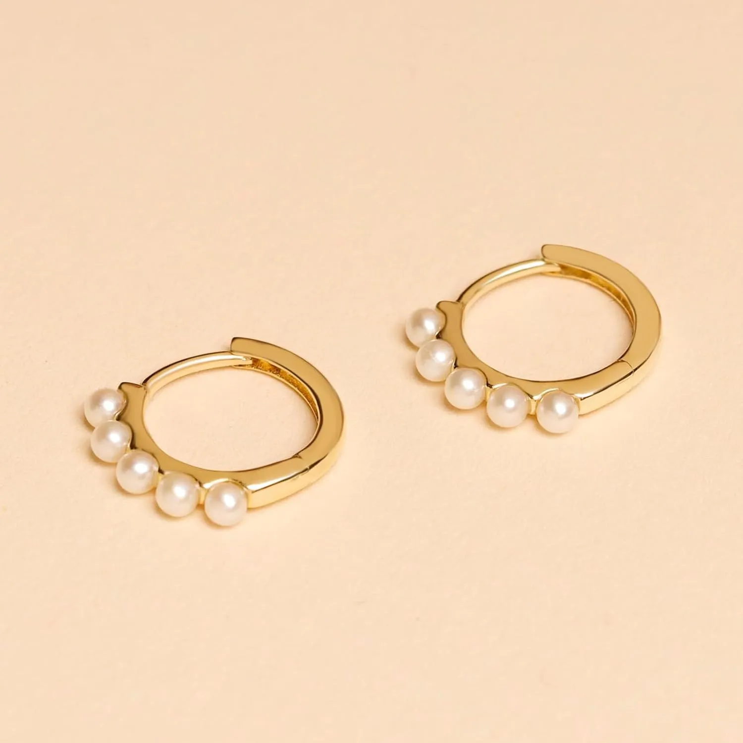 CHESKY 14k Gold Plated Pearl Hoop Earrings for Women - Trendy Chunky Drop Dangle Huggie Earrings - Hypoallergenic Statement Jewelry Gifts for Her