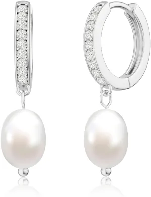 CHESKY 14k Gold Plated Pearl Hoop Earrings for Women - Trendy Chunky Drop Dangle Huggie Earrings - Hypoallergenic Statement Jewelry Gifts for Her