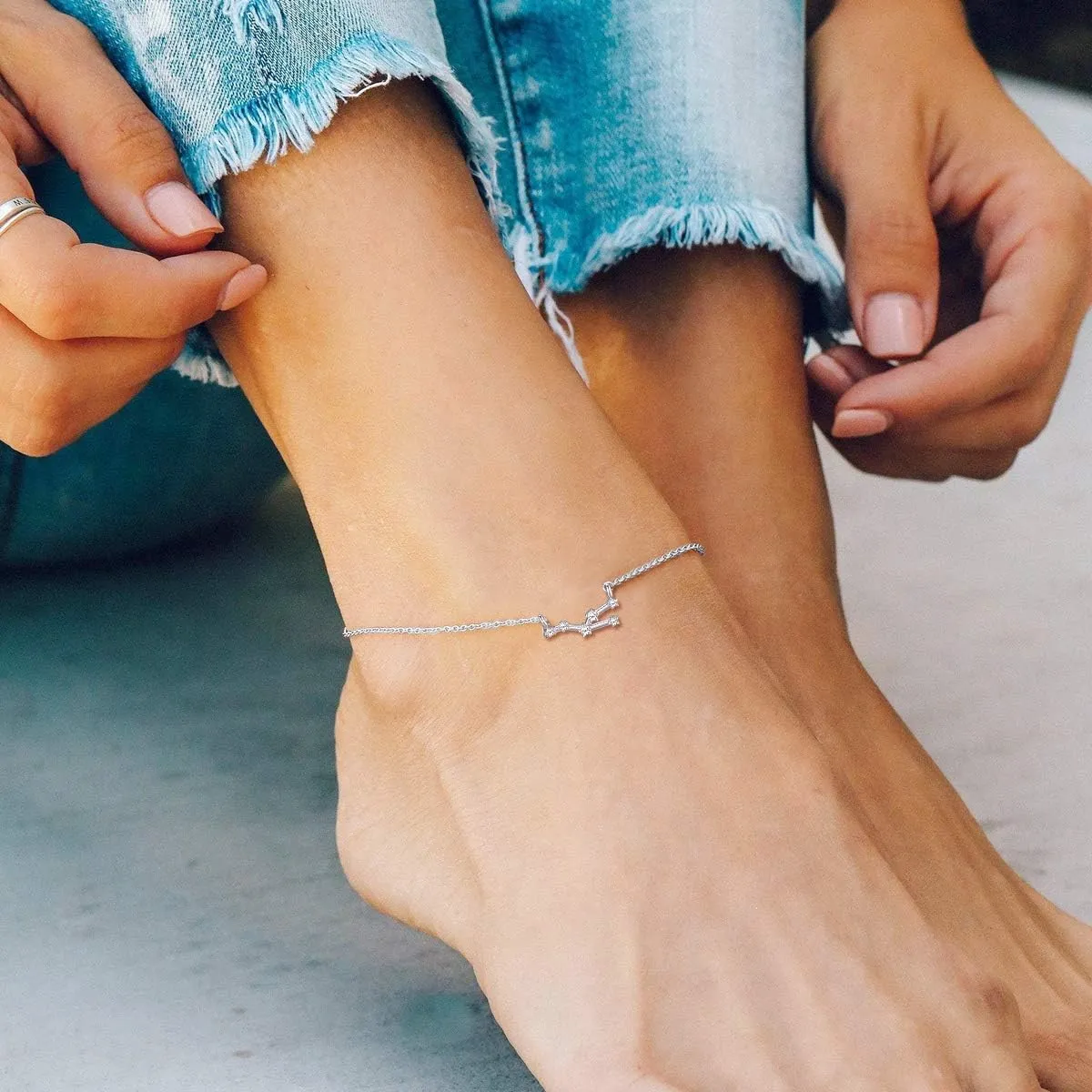 ChicSilver 12 Constellation Zodiac Anklet for Women Sterling Silver Cubic Zirconia Horoscope Ankle Bracelets, 8"-10" Adjustable(with Gift Box)