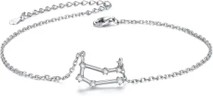 ChicSilver 12 Constellation Zodiac Anklet for Women Sterling Silver Cubic Zirconia Horoscope Ankle Bracelets, 8"-10" Adjustable(with Gift Box)