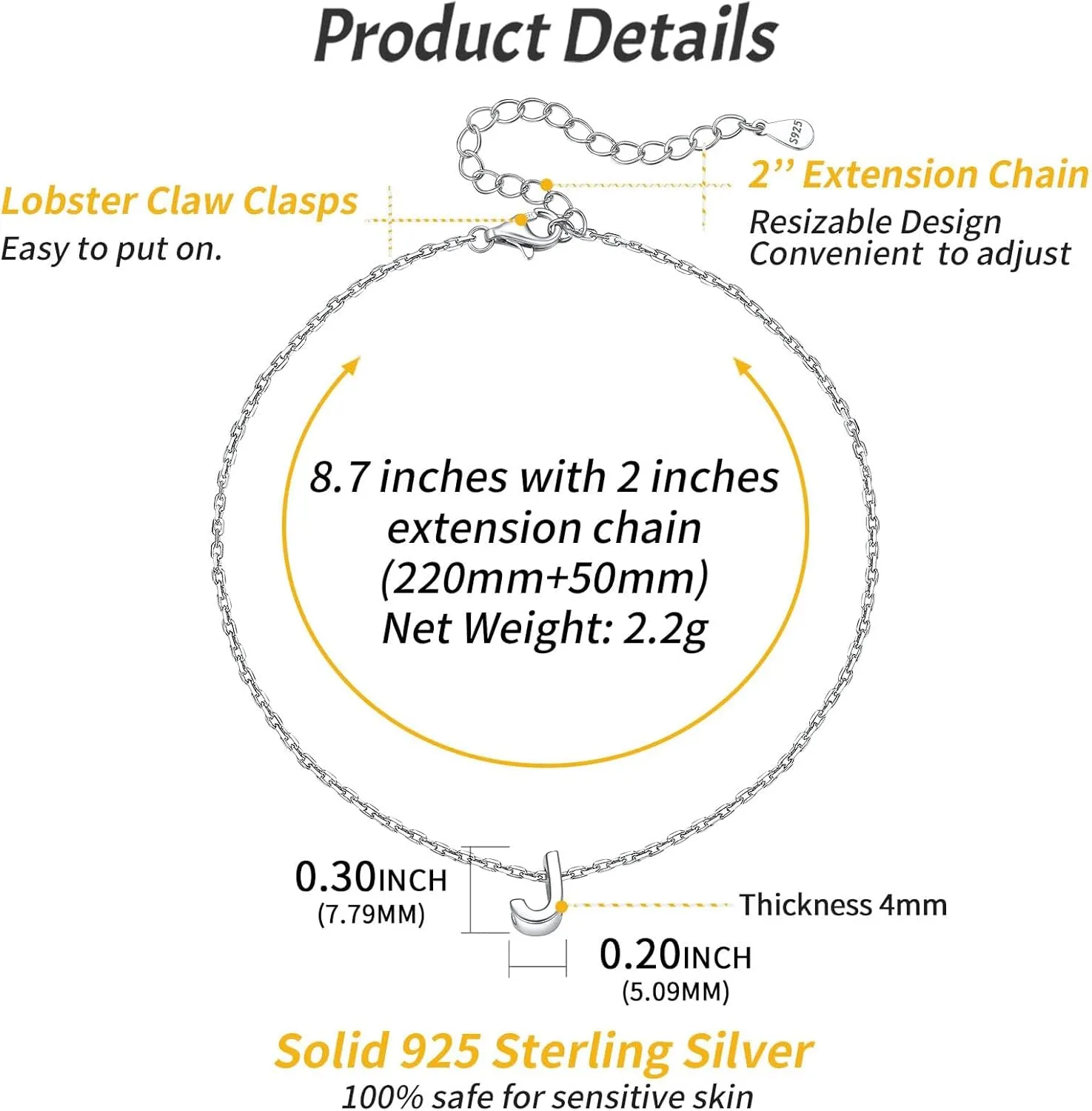 ChicSilver 925 Sterling Silver Initial Ankle Bracelets for Women, Simple Dainty Letter Initial Anklets Beach Foot Chain Alphabet Jewelry