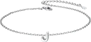 ChicSilver 925 Sterling Silver Initial Ankle Bracelets for Women, Simple Dainty Letter Initial Anklets Beach Foot Chain Alphabet Jewelry
