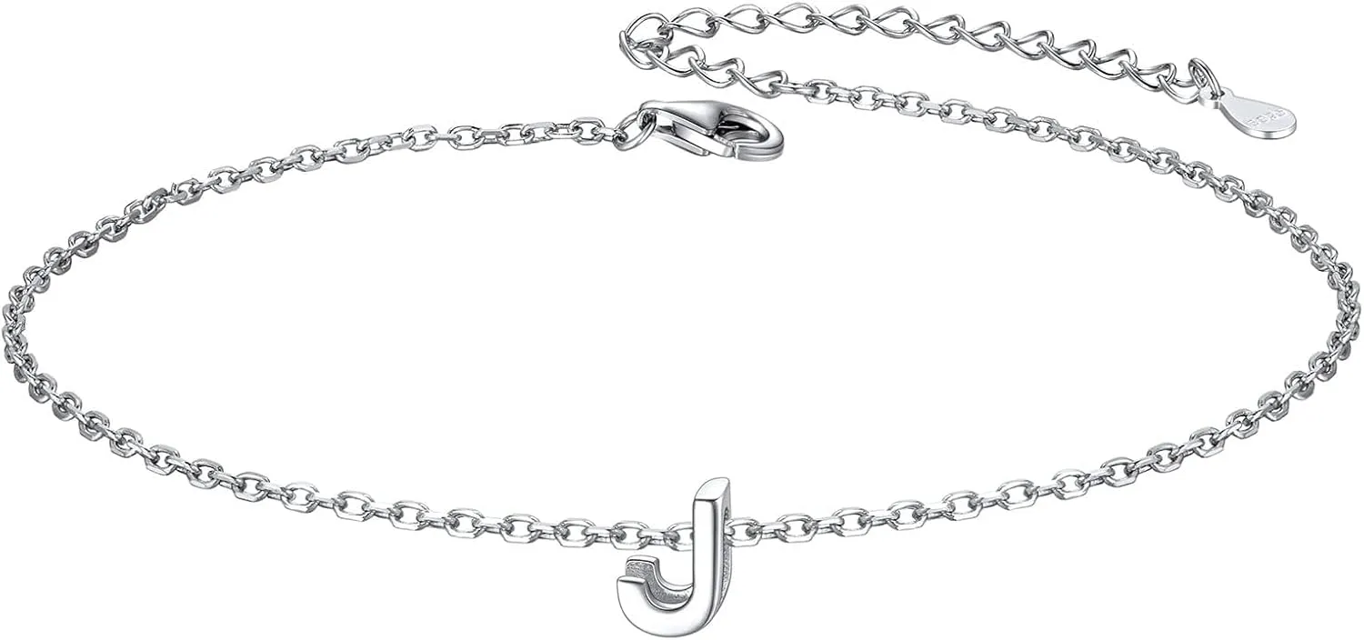ChicSilver 925 Sterling Silver Initial Ankle Bracelets for Women, Simple Dainty Letter Initial Anklets Beach Foot Chain Alphabet Jewelry