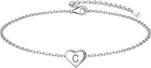 ChicSilver 925 Sterling Silver Initial Anklets for Women Dainty Beach Heart Ankle Bracelet Foot Jewelry-Adjustable Size(with Gift Box)