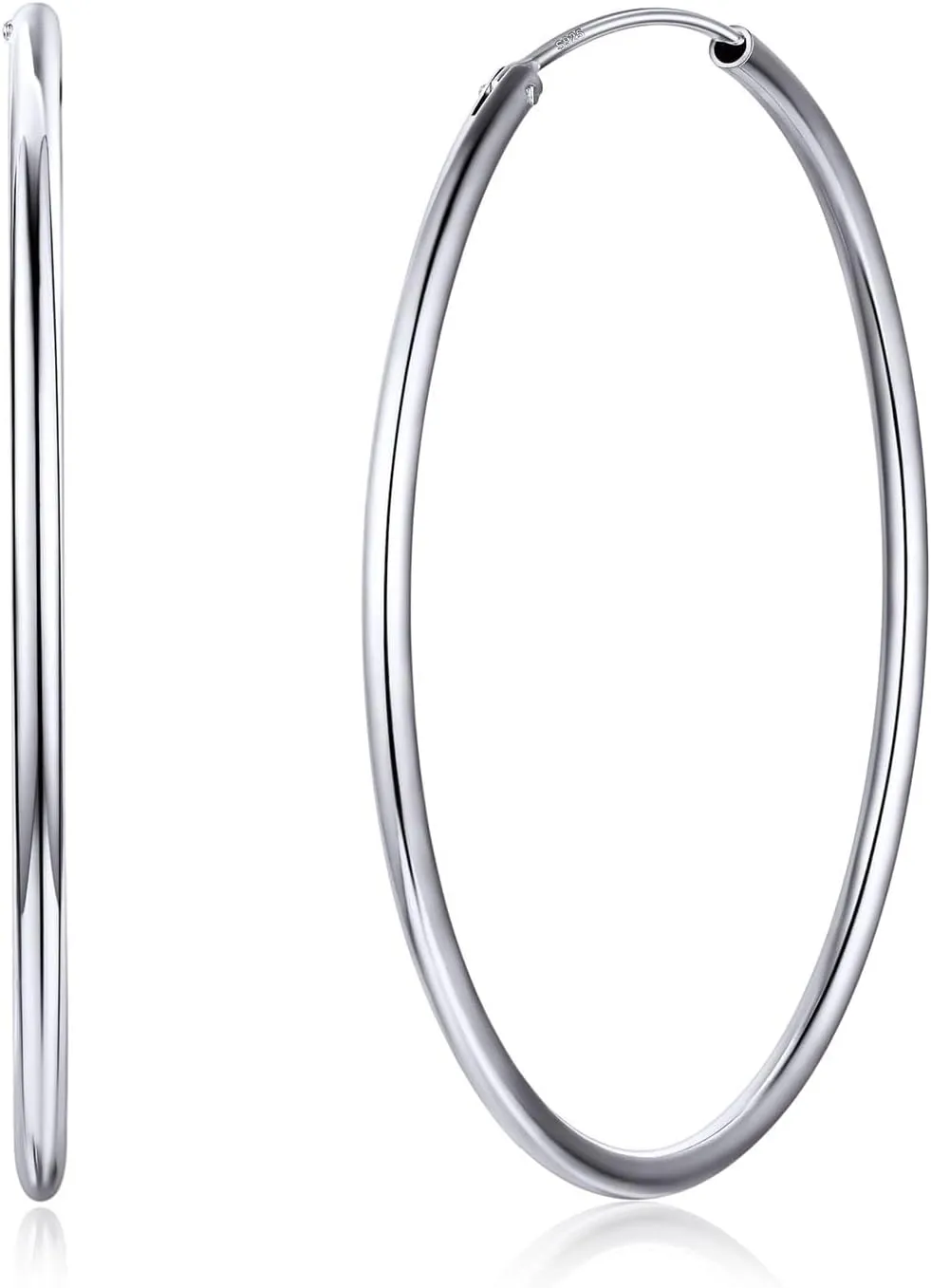ChicSilver Hypoallergenic 925 Sterling Silver Hoop Earrings Lightweight Large Silver Hoop Earrings for Women, Endless Huggie Earrings 15/20/30/50/70MM