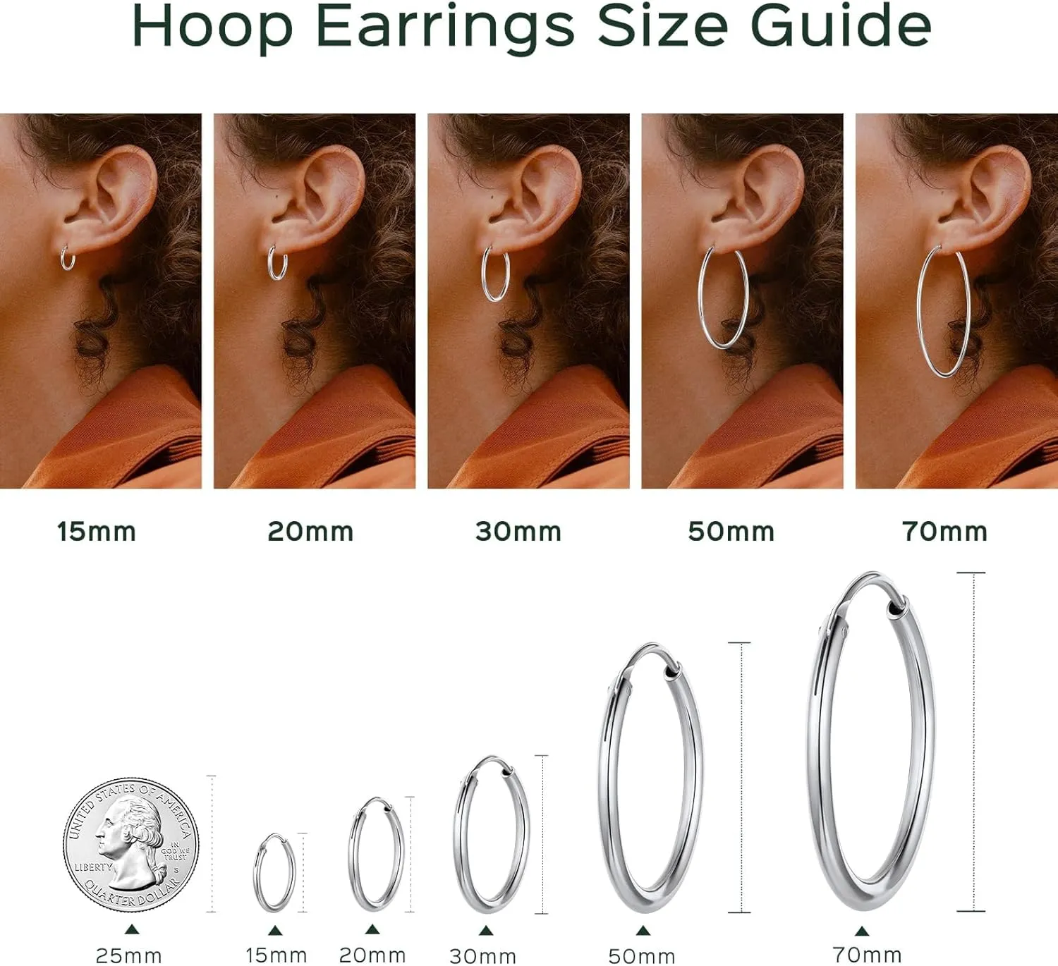 ChicSilver Hypoallergenic 925 Sterling Silver Hoop Earrings Lightweight Large Silver Hoop Earrings for Women, Endless Huggie Earrings 15/20/30/50/70MM