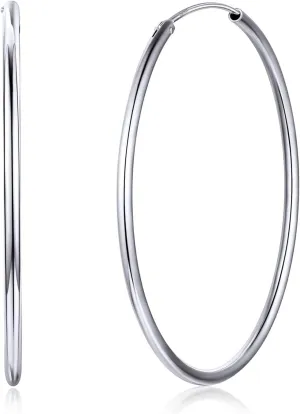 ChicSilver Hypoallergenic 925 Sterling Silver Hoop Earrings Lightweight Large Silver Hoop Earrings for Women, Endless Huggie Earrings 15/20/30/50/70MM
