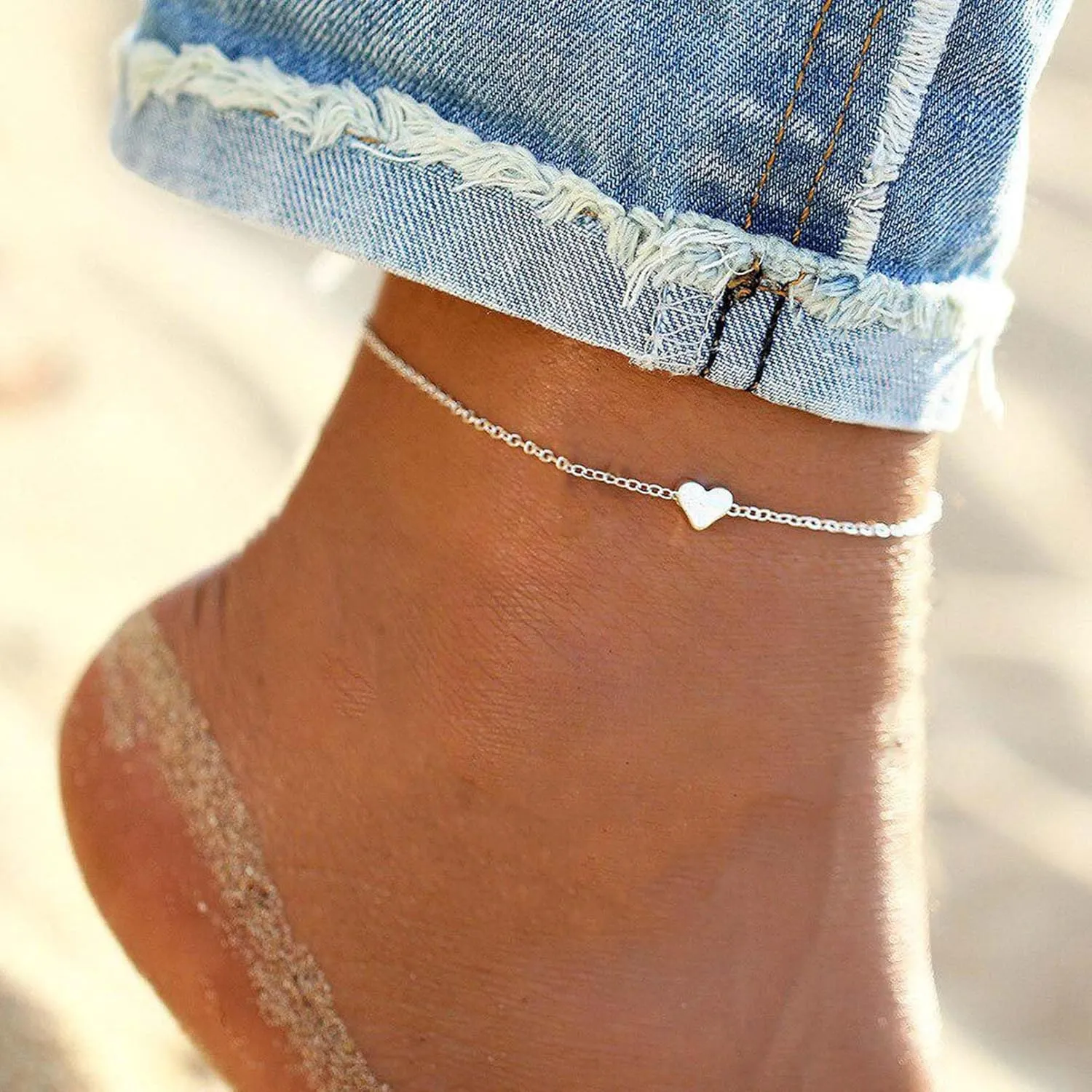 ChicSilver Personalized 925 Sterling Silver Tiny Heart/Moon/Star/Sun/Dot/Triangle Anklets Simple Dainty Foot Jewelry for Women, Silver/Gold/Rose Gold(with Gift Box)