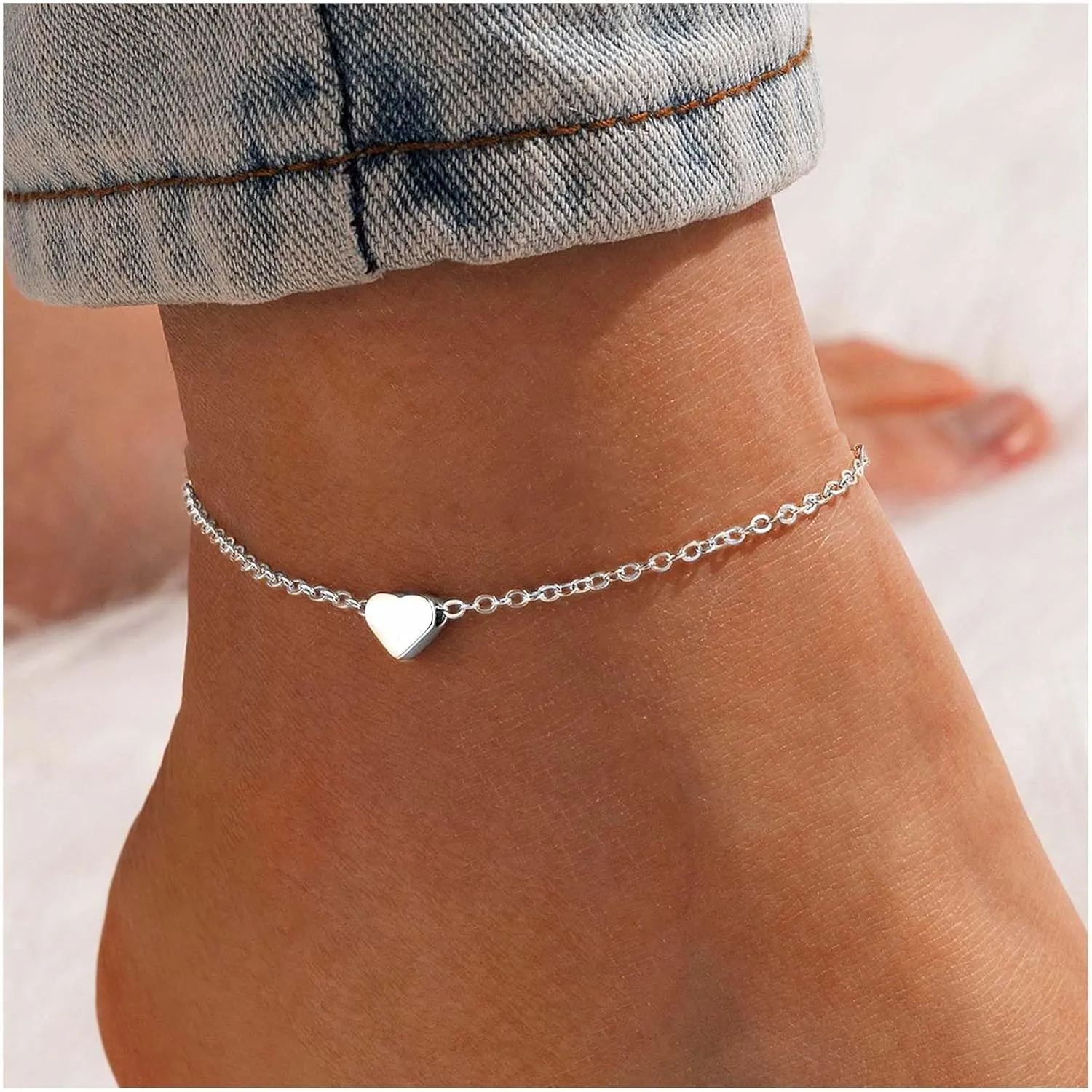 ChicSilver Personalized 925 Sterling Silver Tiny Heart/Moon/Star/Sun/Dot/Triangle Anklets Simple Dainty Foot Jewelry for Women, Silver/Gold/Rose Gold(with Gift Box)