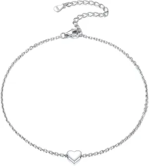 ChicSilver Personalized 925 Sterling Silver Tiny Heart/Moon/Star/Sun/Dot/Triangle Anklets Simple Dainty Foot Jewelry for Women, Silver/Gold/Rose Gold(with Gift Box)