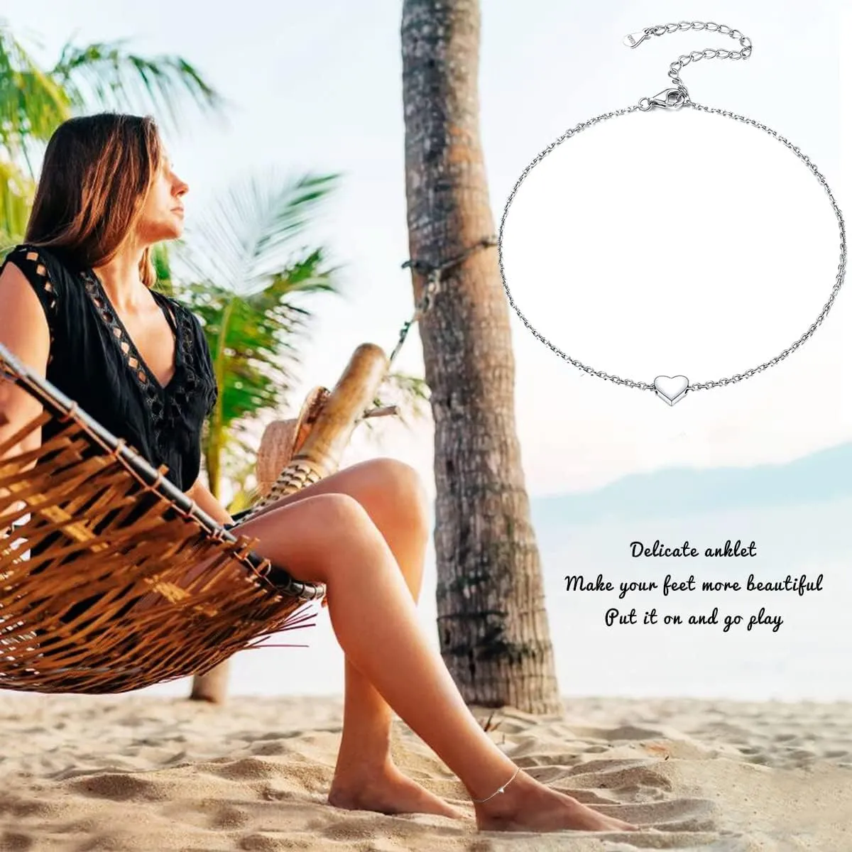 ChicSilver Personalized 925 Sterling Silver Tiny Heart/Moon/Star/Sun/Dot/Triangle Anklets Simple Dainty Foot Jewelry for Women, Silver/Gold/Rose Gold(with Gift Box)
