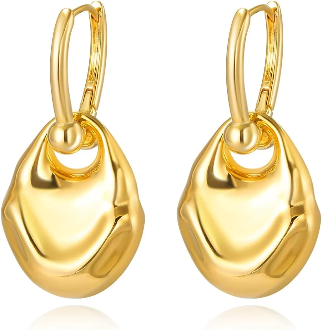 Chunky Gold Statement Dangle Earrings for Women,Geometric 14k Gold Plated Jewelry Formal Unique Drop Dangle Hoop Earrings For Party Prom
