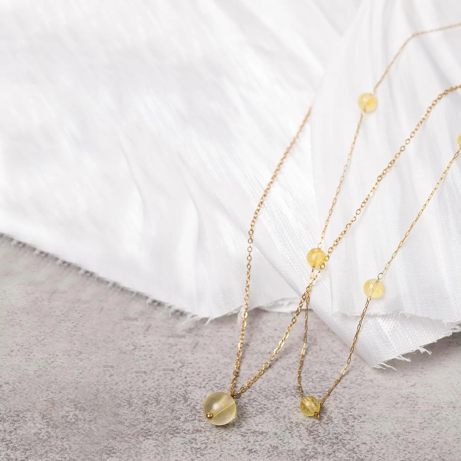 Citrine Layered Crystal Beaded 14K Gold Plated Necklace Handmade November Birthstone Necklace Jewelry Sets For Women With Paperclip and Cable Station Chains Hypoallergenic Classy Elegant Keenove