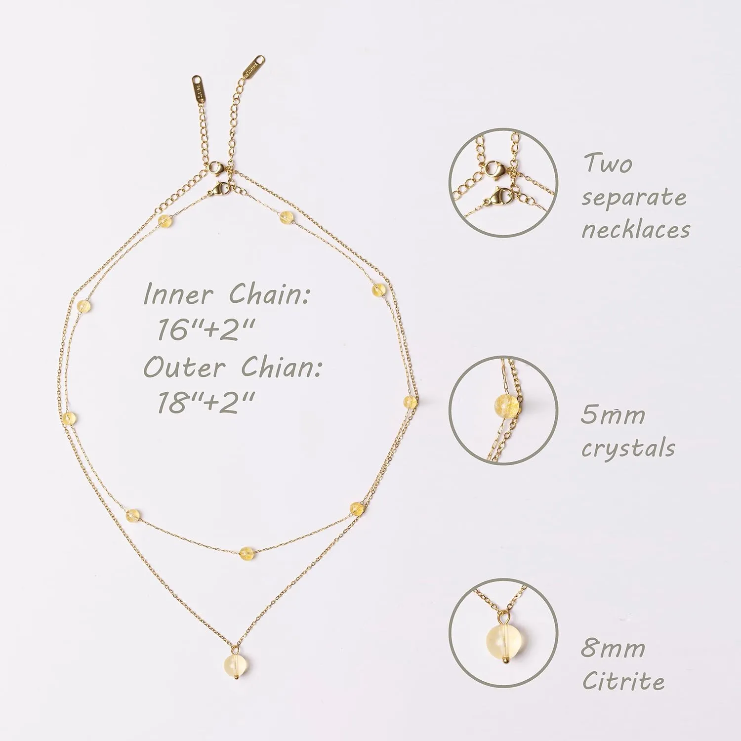 Citrine Layered Crystal Beaded 14K Gold Plated Necklace Handmade November Birthstone Necklace Jewelry Sets For Women With Paperclip and Cable Station Chains Hypoallergenic Classy Elegant Keenove