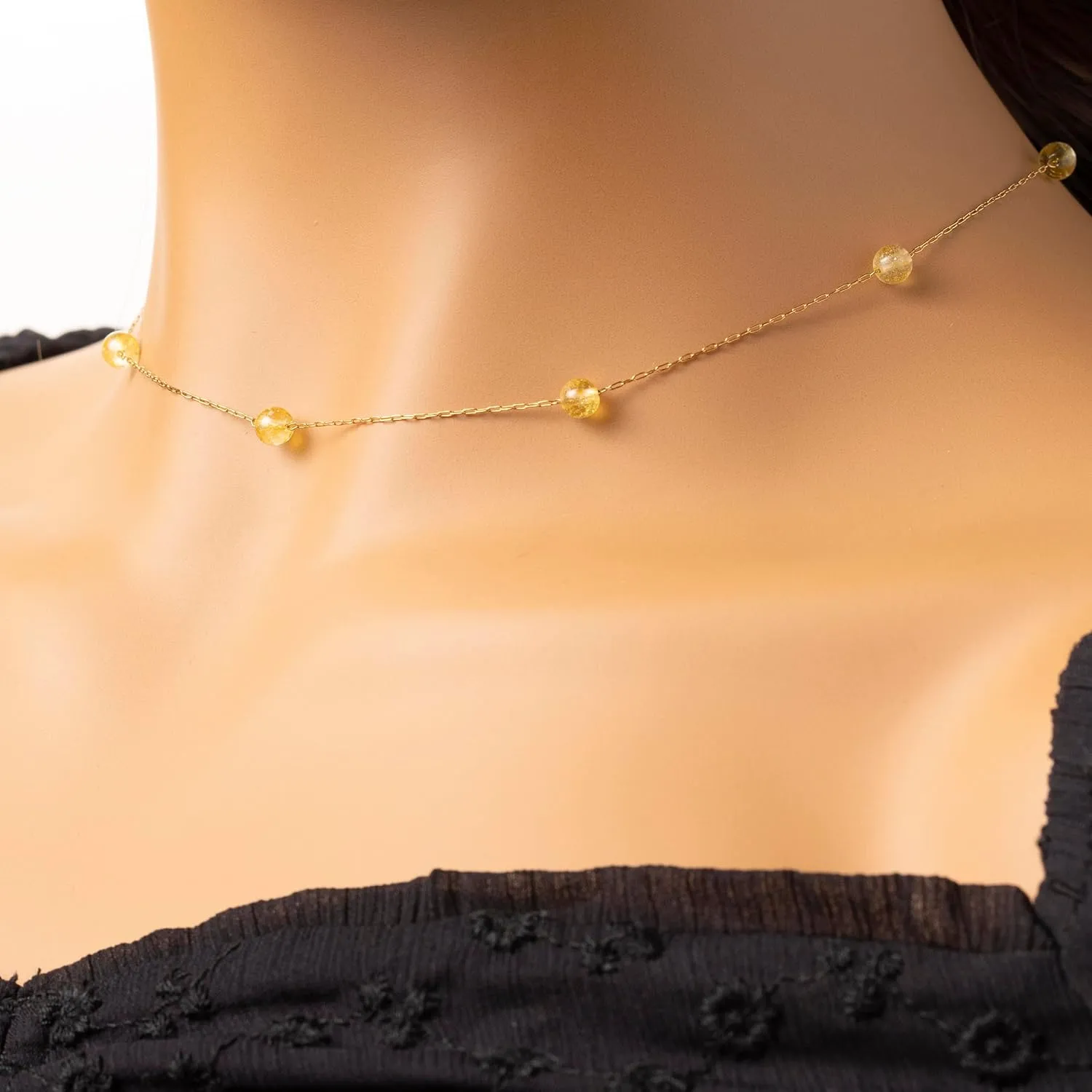Citrine Layered Crystal Beaded 14K Gold Plated Necklace Handmade November Birthstone Necklace Jewelry Sets For Women With Paperclip and Cable Station Chains Hypoallergenic Classy Elegant Keenove