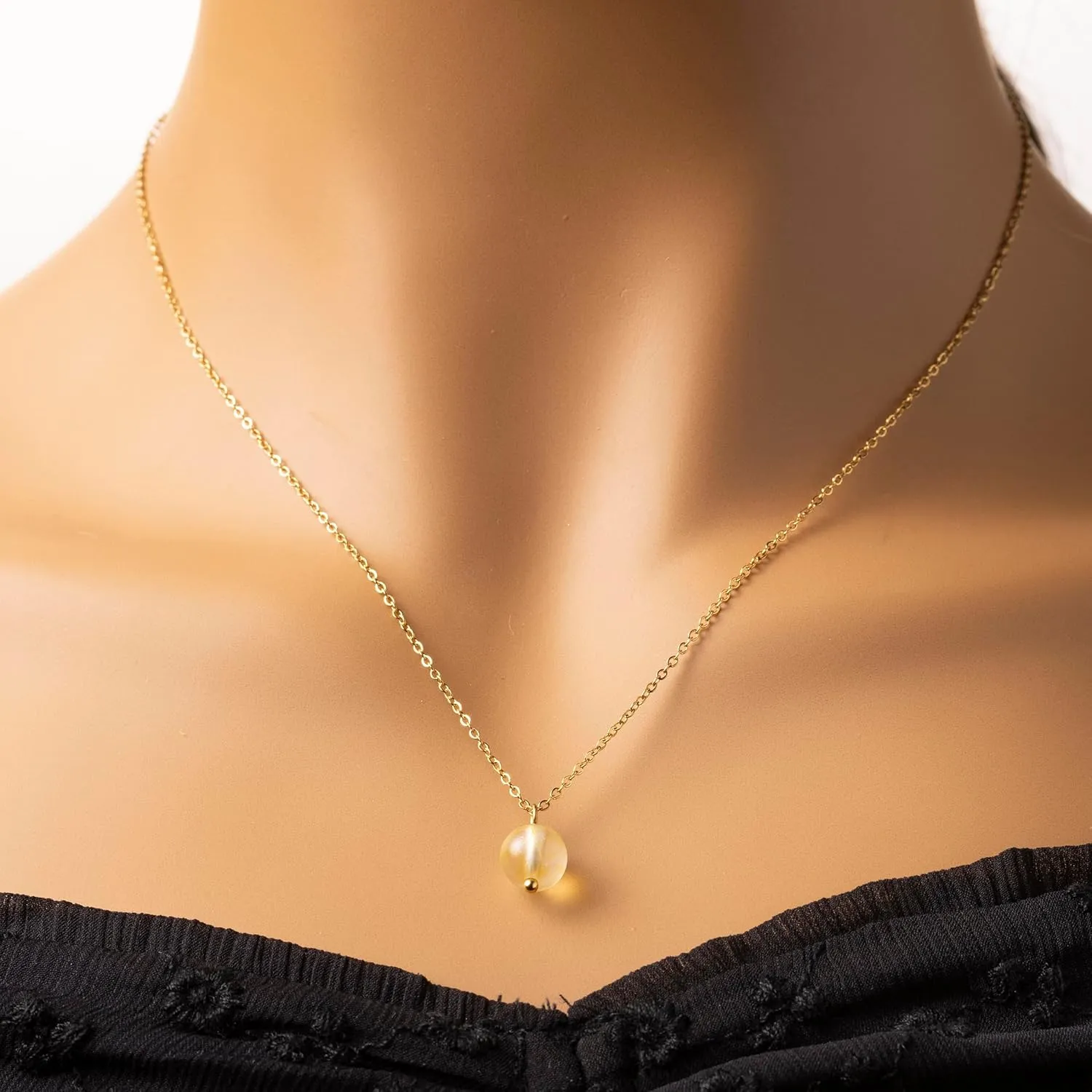 Citrine Layered Crystal Beaded 14K Gold Plated Necklace Handmade November Birthstone Necklace Jewelry Sets For Women With Paperclip and Cable Station Chains Hypoallergenic Classy Elegant Keenove