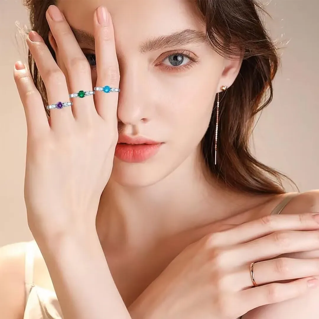 Classic Birthstone Rings for Girls Women Size 1-10 Cubic Zirconia Stainless Steel Birthday Mother's Ring Daughter Gifts Dainty Ring Jewelry