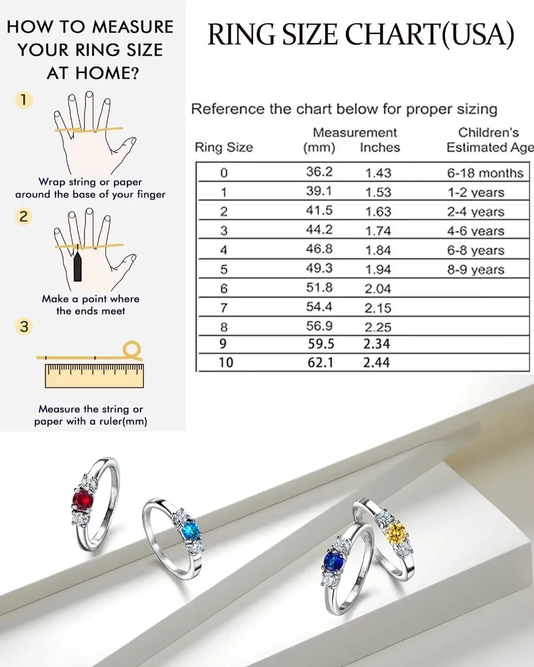 Classic Birthstone Rings for Girls Women Size 1-10 Cubic Zirconia Stainless Steel Birthday Mother's Ring Daughter Gifts Dainty Ring Jewelry