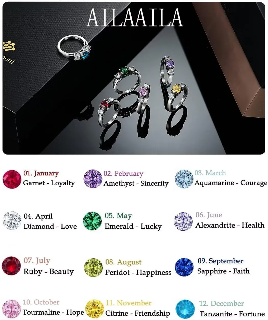 Classic Birthstone Rings for Girls Women Size 1-10 Cubic Zirconia Stainless Steel Birthday Mother's Ring Daughter Gifts Dainty Ring Jewelry