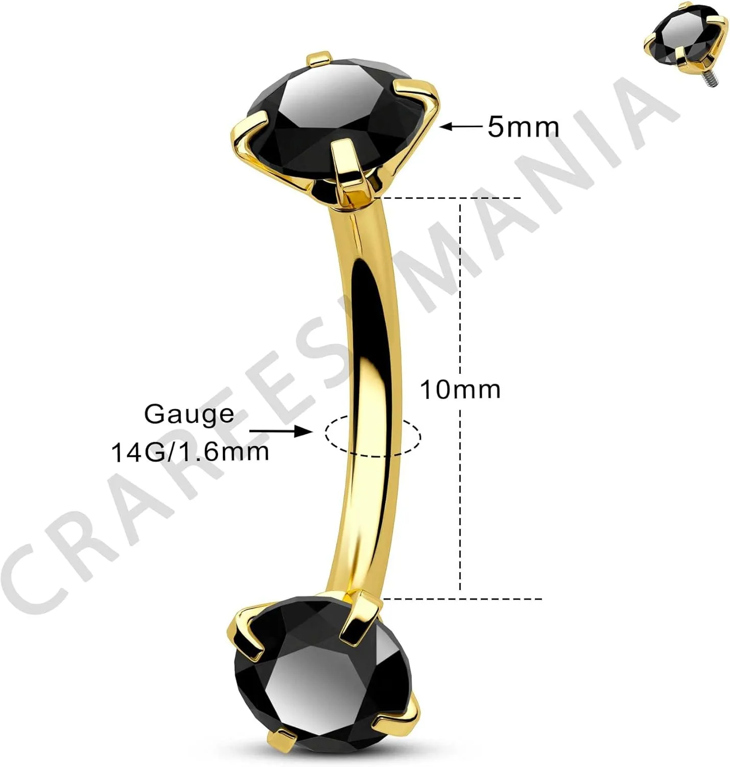 CM Crareesi Mania Belly Button Rings 14G 316L Stainless Steel Belly Ring Double Black CZ Classic Belly Piercing Jewelry for Women Navel Rings
