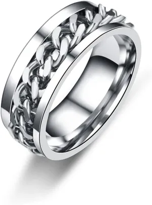 COLORFUL BLING Black Silver 8mm Spinner Ring Stainless Steel Fidget Rings Anti Anxiety for Men Women Cool Grooved Anxiety Stress Roller Rings Cool Jewelry
