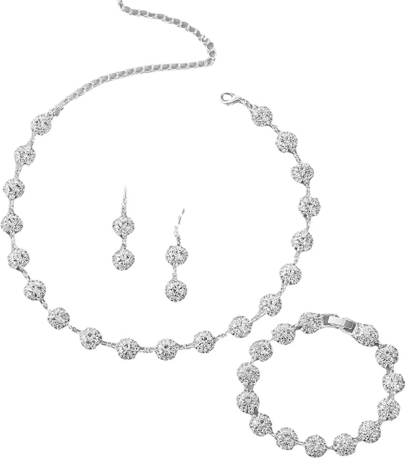 COLORFUL BLING Elegant Luxury Crystal Rhinestone Necklace Earrings Bracelet Jewelry Set Wedding Bridal for Women Wedding Prom