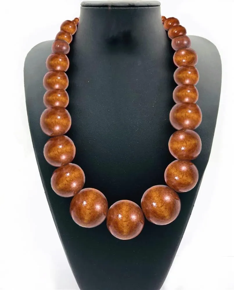 COLORFUL BLING Ethnic Chunky Natural Wood Bead Necklace for Men Women Unisex Handmade Africa Wooden Beaded Chain Strand Necklaces Statement Hip Hop Jewelry