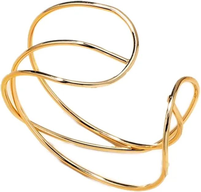 COLORFUL BLING Punk Twisted Gold Silver Open Wide Cuff Bracelet for Women Irregular Wave Chunky Cuff Bangle Armband Statement Party Jewelry