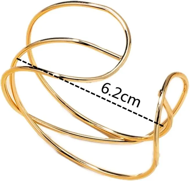 COLORFUL BLING Punk Twisted Gold Silver Open Wide Cuff Bracelet for Women Irregular Wave Chunky Cuff Bangle Armband Statement Party Jewelry