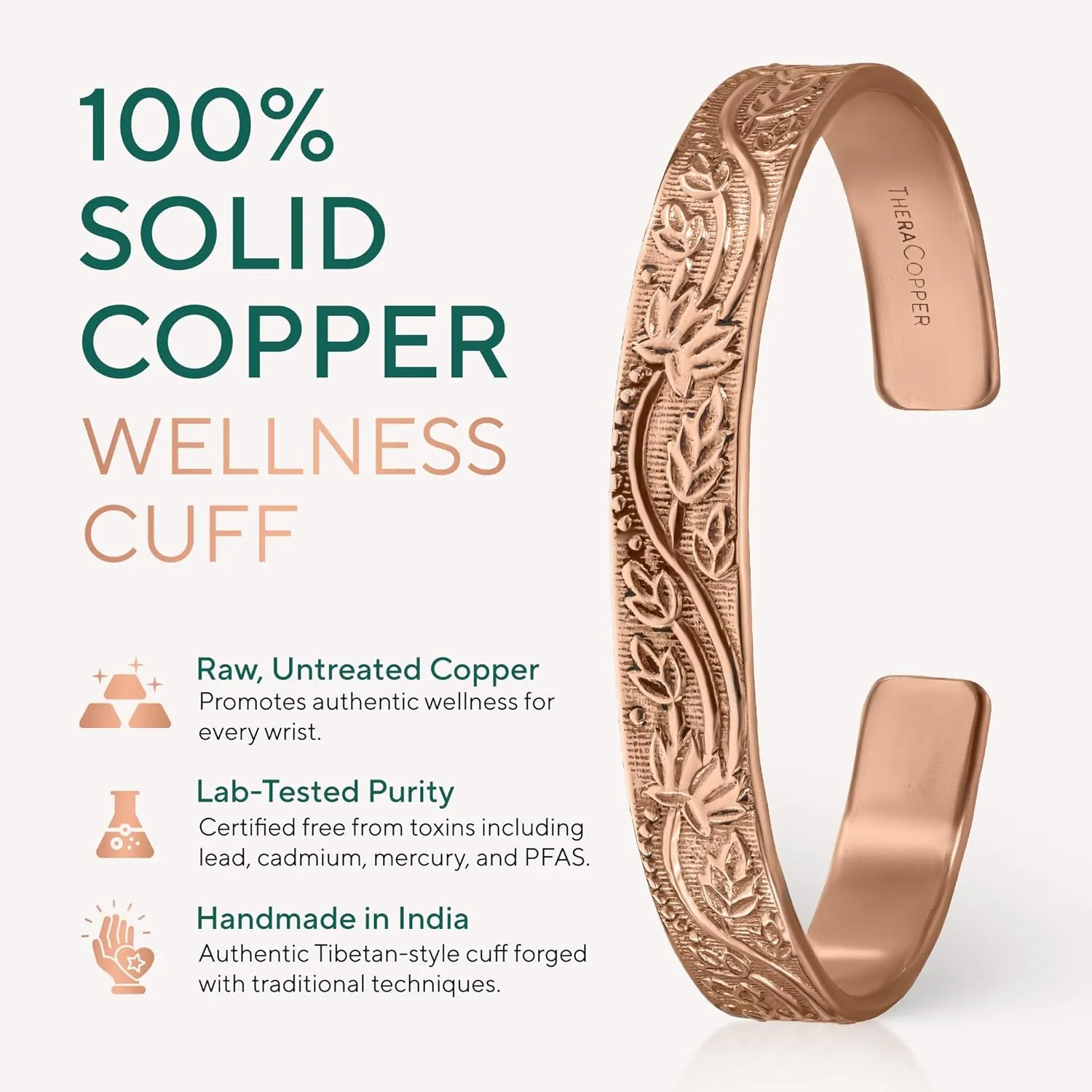 Copper Bracelet for Men & Women  100% Pure Copper Bracelets  Raw, Solid & Uncoated Authentic Handmade Tibetan Bracelet Cuff Bangles