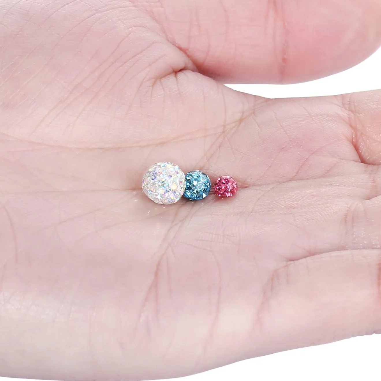 COTTVOTT 2Pcs 4mm(16G) 6mm(14G) 8mm(14G) Body Piercing Jewelry Replacement Sparkling Crystal Screw Balls