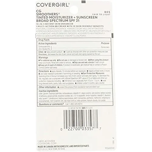 CoverGirl Smoothers SPF 21 Tinted Coverage, Fair to Light [805], 1.35 oz (Pack of 3)