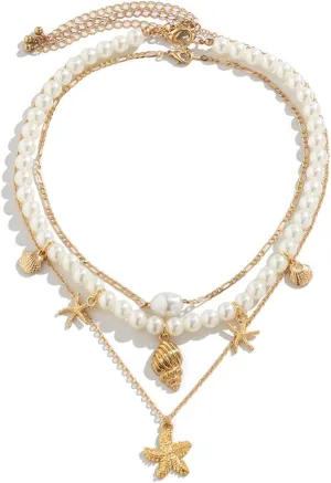 Cowrie Shell Necklace for Women Natural Sea Shell Beads Choker Necklace Gold Shell Charm Necklace Adjustable Layered Seashell Beach Necklace Summer Jewelry Gift for Women