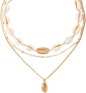 Cowrie Shell Necklace for Women Natural Sea Shell Beads Choker Necklace Gold Shell Charm Necklace Adjustable Layered Seashell Beach Necklace Summer Jewelry Gift for Women