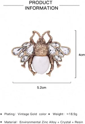 Crystal Imitation Pearl Insect Bee Brooches Women Charming Alloy Brooch Pink Jewelry