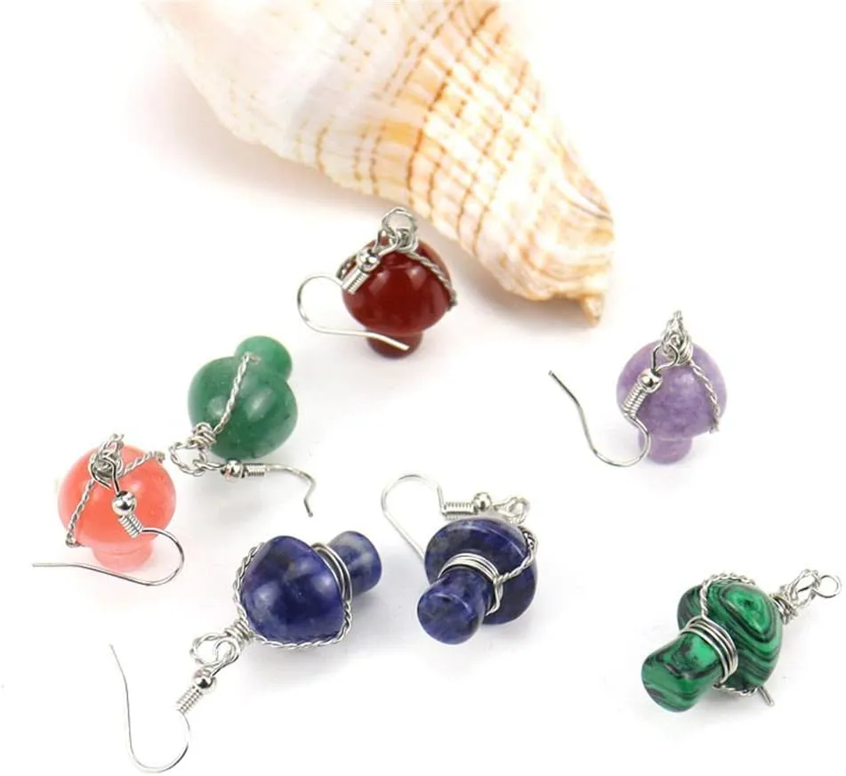 Crystal Mushroom Drop Earrings Natural Raw Amethyst Mushroom Shaped Dangling Earrings Healing Crystals Earrings for Women Energy Reiki Balancing Jewelry