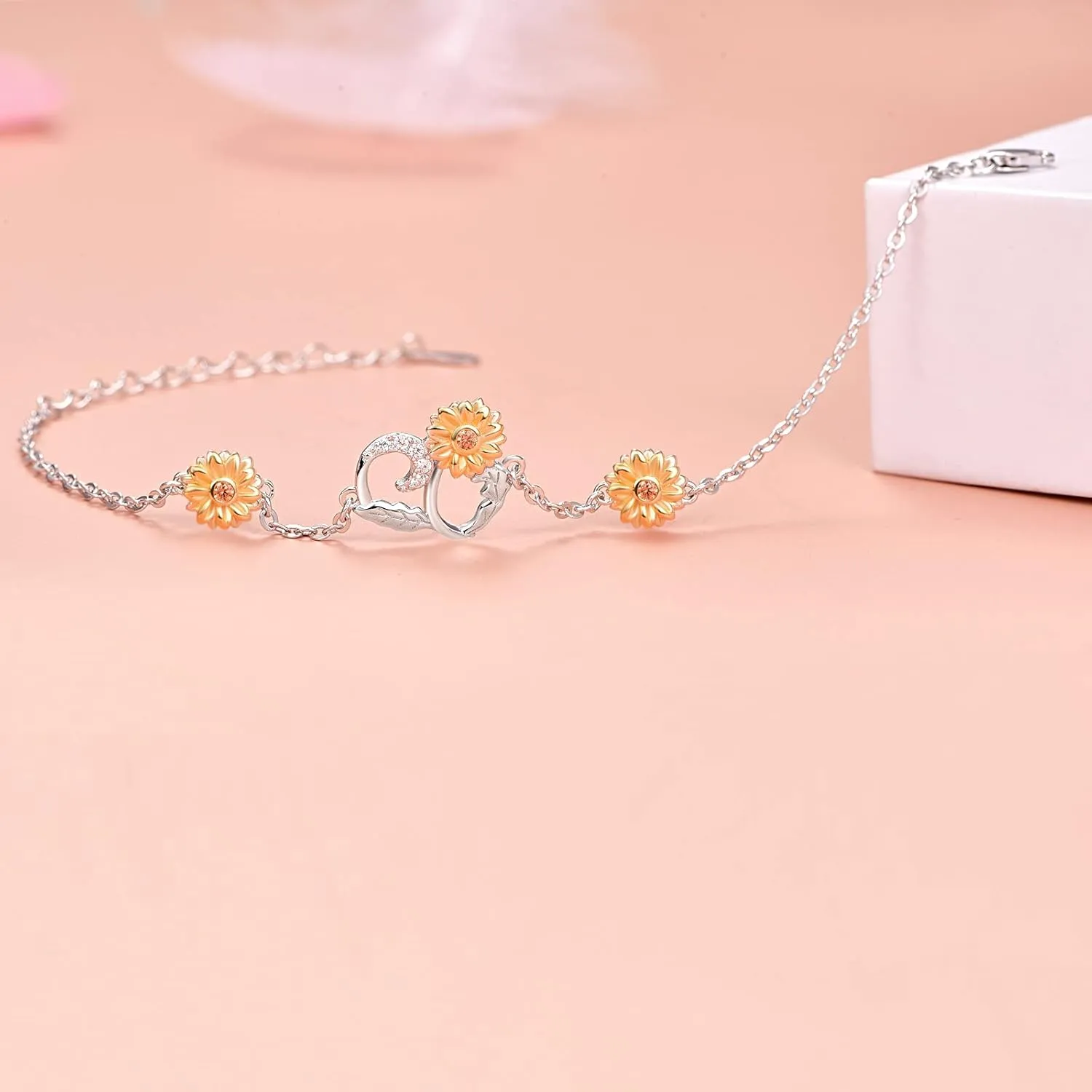 Cuoka Sunflower Bracelet 925 Sterling Silver Sunflower Jewelry For Women Girlfriend with Box