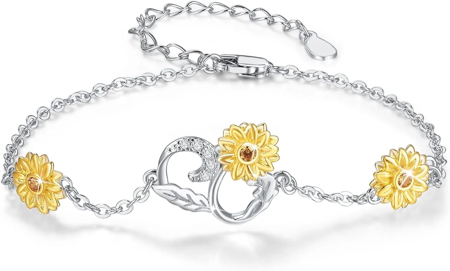 Cuoka Sunflower Bracelet 925 Sterling Silver Sunflower Jewelry For Women Girlfriend with Box