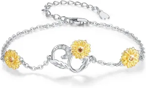 Cuoka Sunflower Bracelet 925 Sterling Silver Sunflower Jewelry For Women Girlfriend with Box
