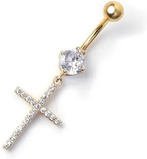 CZ Cross Dangle Belly Button Rings 14G Stainless Steel Belly Navel Barbell Rings Sparkling Body Piercing Jewelry for Women Girls