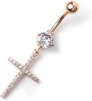 CZ Cross Dangle Belly Button Rings 14G Stainless Steel Belly Navel Barbell Rings Sparkling Body Piercing Jewelry for Women Girls