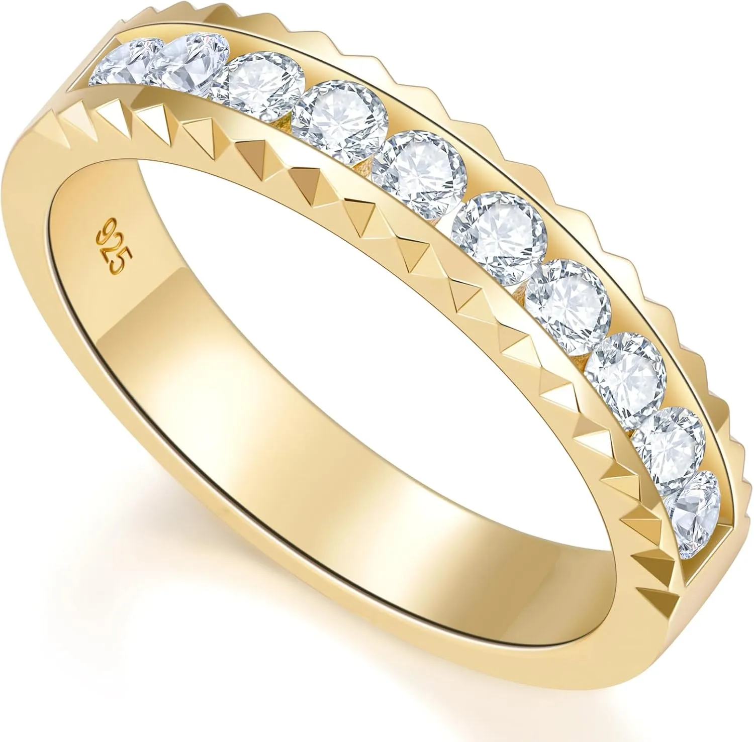 Dainty Eternity Wedding Rings for Women | Moissanite or Lab Grown Emerald 925 Sterling Silver 14K Gold Plated Stackable Band Non Tarnish | Birthday Jewelry Gifts for Her Size 5-10