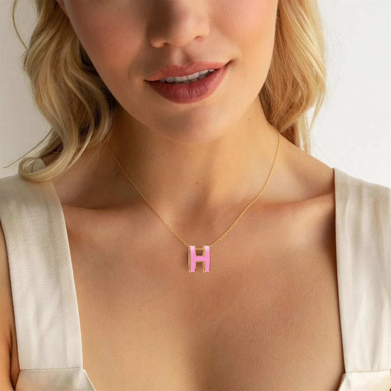 Dainty Gold Necklace for Women Classical H Necklace Enamel Color Necklace 18K Gold Plated Necklace Elegant jewelry for women