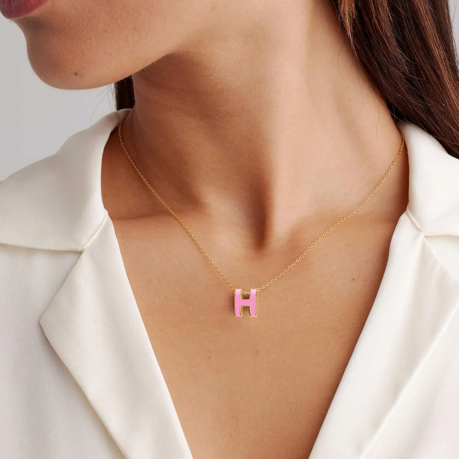 Dainty Gold Necklace for Women Classical H Necklace Enamel Color Necklace 18K Gold Plated Necklace Elegant jewelry for women