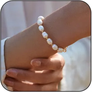 Dainty Pearl Bracelet for Women, 18K Gold Layered Pearl Bracelet Small Pearl Bracelet Pearl Gold Bracelet Bridesmaid Jewelry Gifts